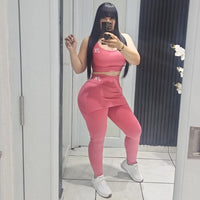 Set de falda pantalón JK en rosa, top y leggings de cintura alta con falda integrada