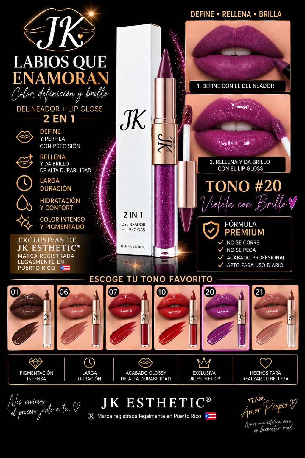 Delineador + Lip Gloss 2 en 1 Ref-CR1205 | Labios que Enamoran JK®