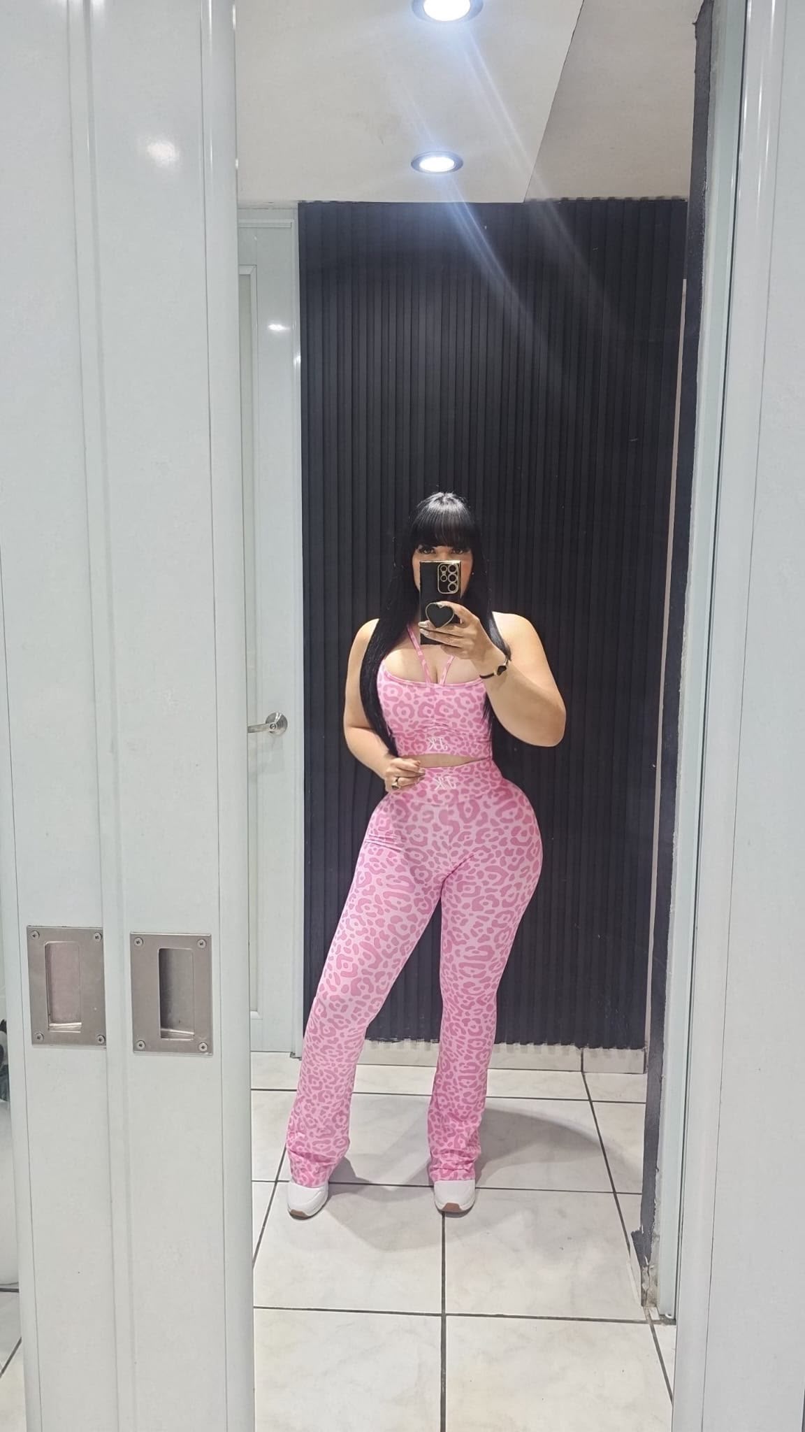 Set de Leopardo | Top y Pantalón Acampanado en Rosa Claro JK®