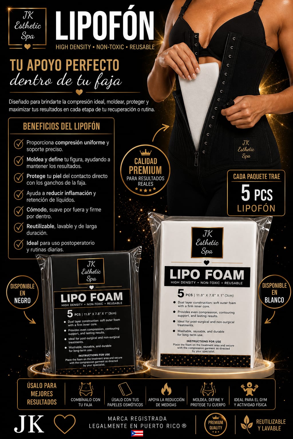 Lipofón | Lipo Foam de Alta Densidad (Paquete de 5) JK®