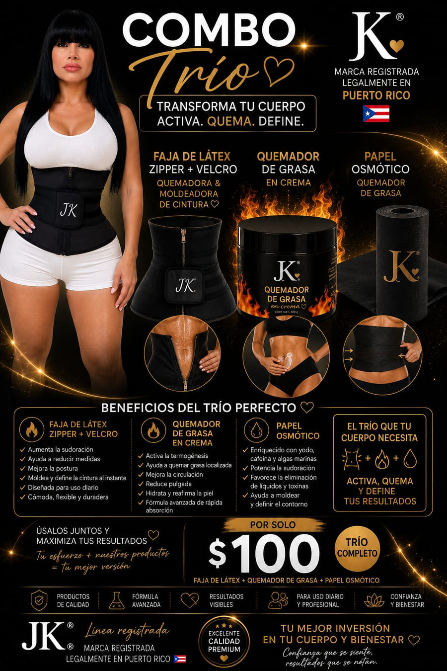 Combo Trío | Faja de Látex + Quemador en Crema + Papel Osmótico JK®