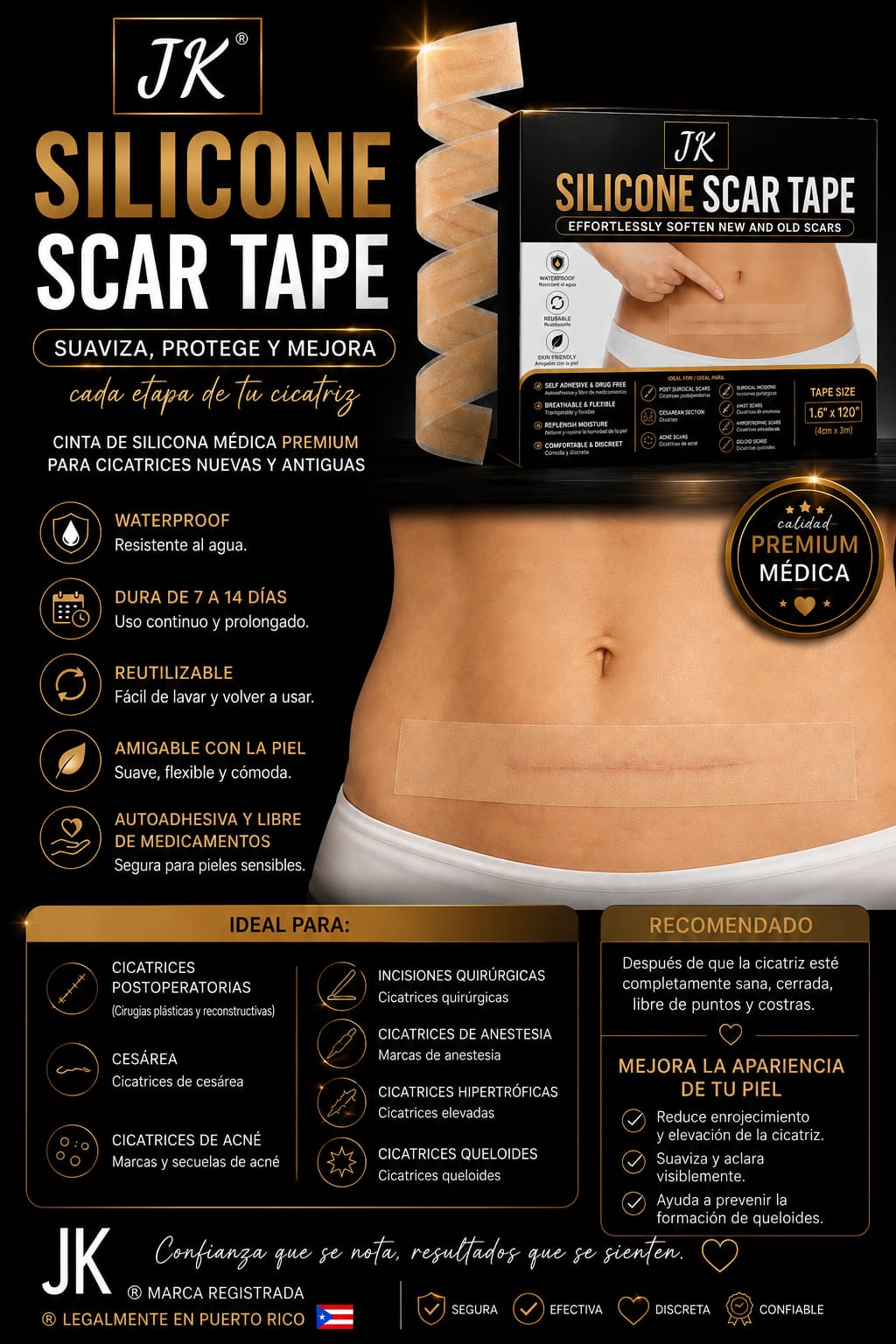 Silicone Scar Tape | Cinta de Silicona para Cicatrices (4cm x 3m) JK®